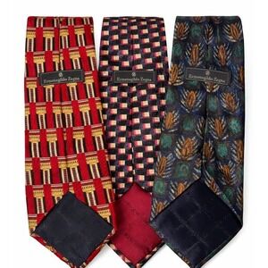 Lot 3 Ermenegildo Zegna Ties 100% Silk Italy Luxury‎ Geometric Jacquard Blue Red